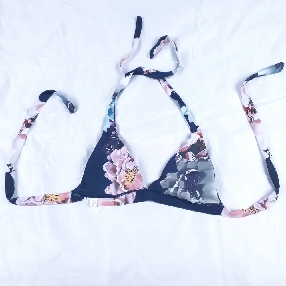 Navy Blue Floral Bikini Top Size Medium - Picture 4 of 6